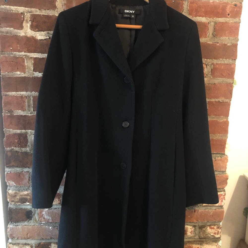 DKNY Black 3/4 Length Wool Coat